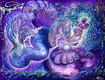 Hawaiian mermaid mother and child